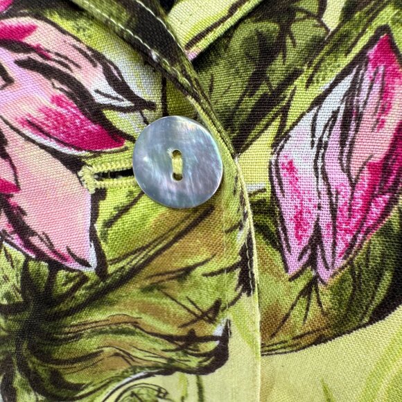 Rafael Floral Linen Jacket Womens Size 22 Tropical Resortwear Shell Buttons Vtg - Picture 4 of 7